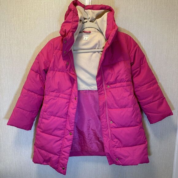 J CREW Crewcuts $168 Girl's HOT PINK Hooded Quilted Puffer Coat Jacket 8/M - Picture 3 of 9